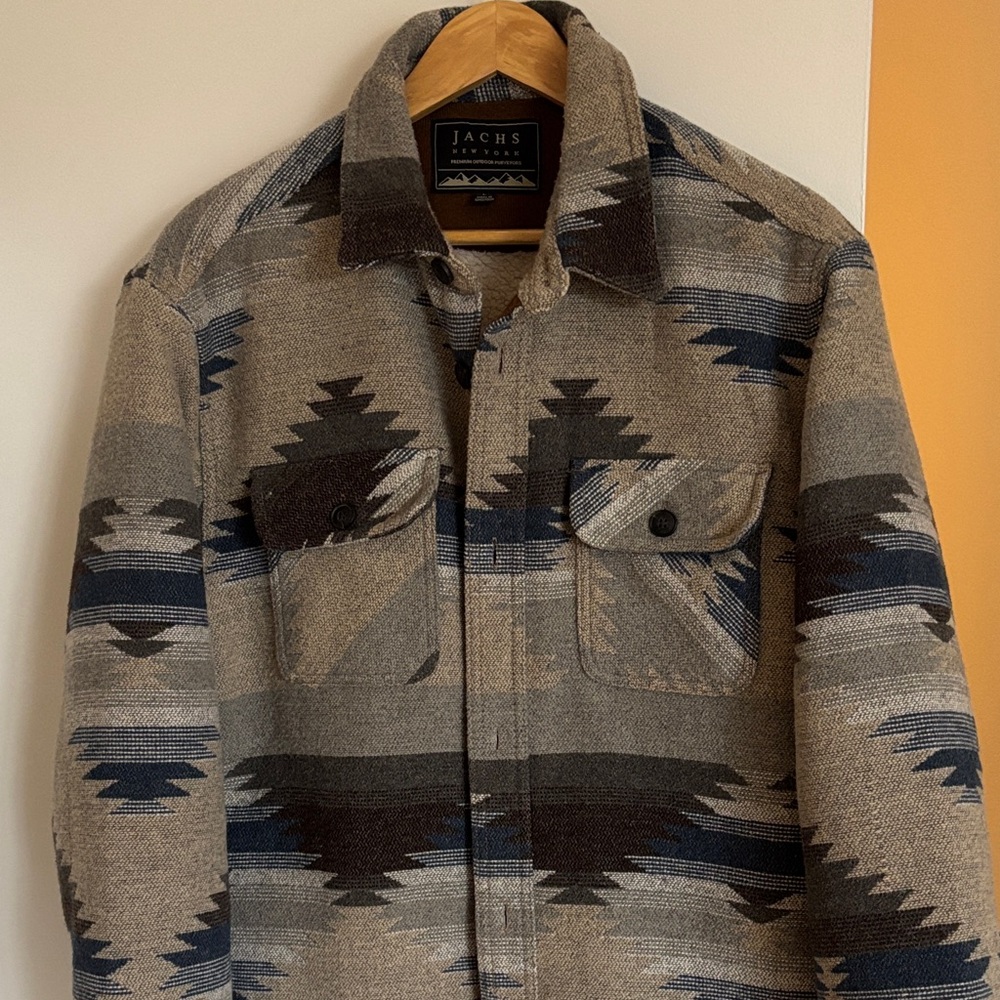 Jachs Men's Geometric Sherpa lined Jacket - Tan and Black in Large